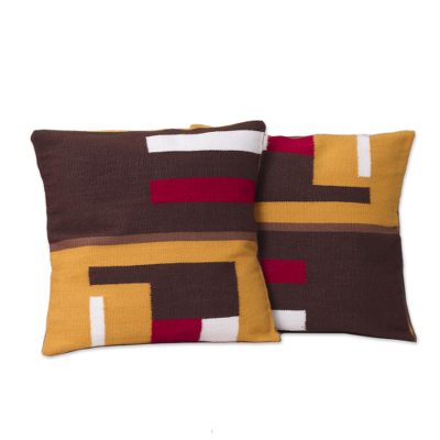 Alpaca blend cushion covers, 'Wari Colors' (pair) - Fair Trade Alpaca Wool Patterned Cushion Cover (Pair)