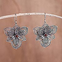 Carnelian filigree earrings, 'Bougainvillea' - Hand Crafted Fine Silver Filigree Carnelian Earrings