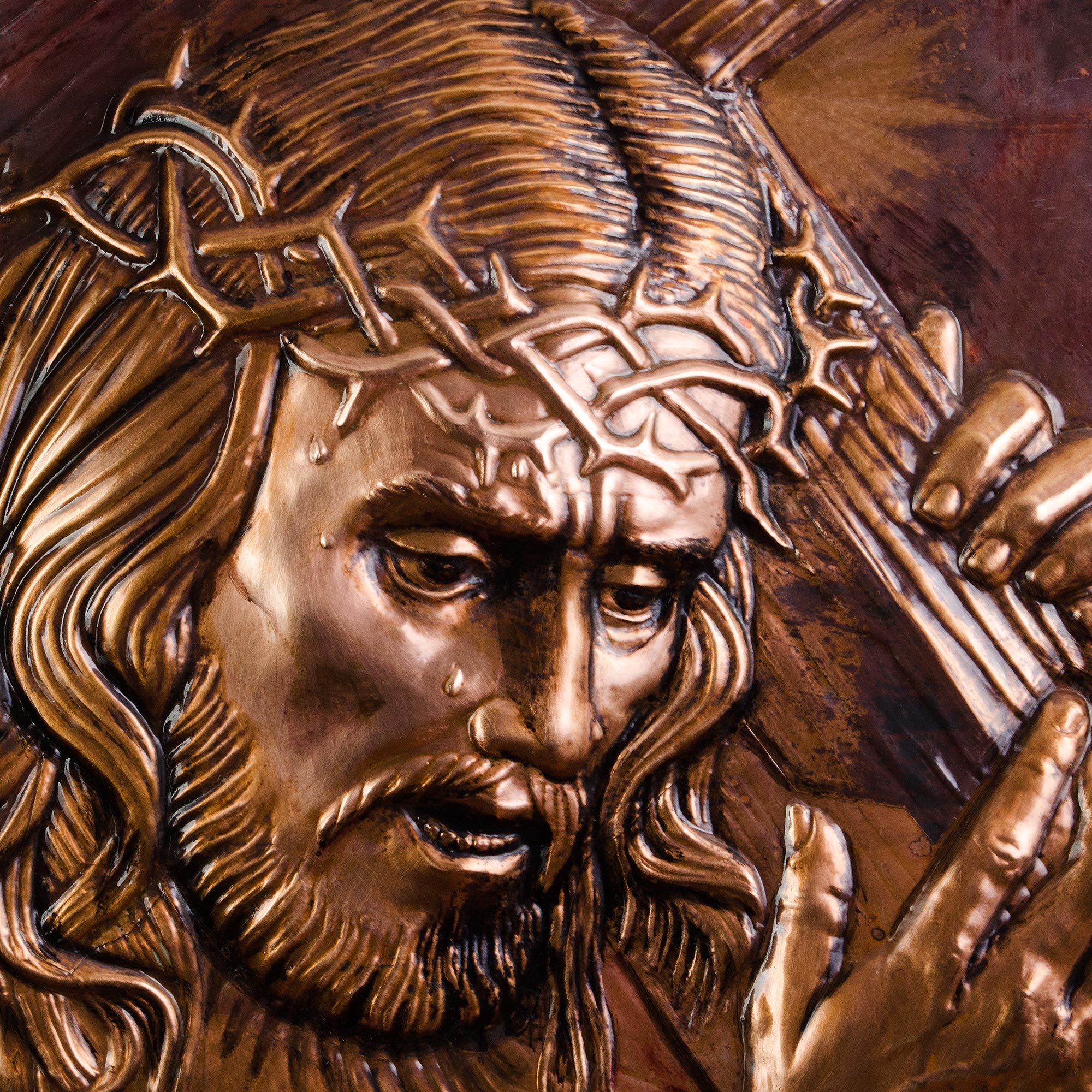 Religious Copper Wall Art of Jesus Carrying the Cross - Crown of Thorns ...