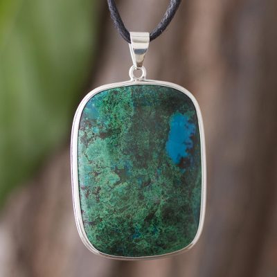 Chrysocolla pendant necklace, 'Window on the Sea' - Chrysocolla pendant necklace