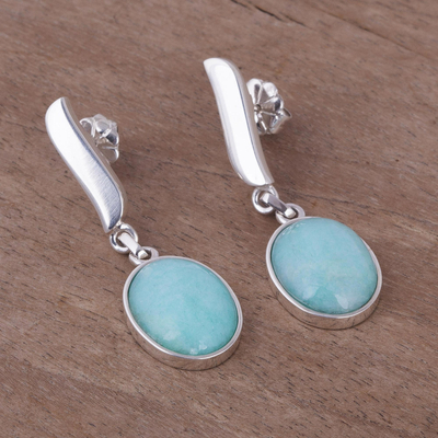 Amazonite dangle earrings, 'Celestial Flame' - Sterling Silver Amazonite Dangle Earrings