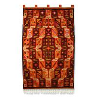 Wool tapestry, 'Calendar Motifs' - Wool tapestry