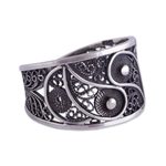 Silver filigree ring, 'Dark Paisley' - Artisan Crafted Fine Silver Filigree Ring