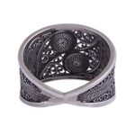 Silver filigree ring, 'Dark Paisley' - Artisan Crafted Fine Silver Filigree Ring
