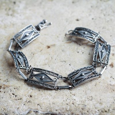 Silver filigree link bracelet, 'Antique Paradigm' - Handcrafted Sterling Silver Fine Silver Wristband Bracelet