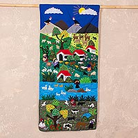 Applique wall hanging, 'Andean Landscape' - Andean Landscape Handmade Applique Folk Art Wall Hanging