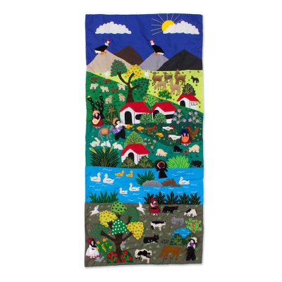 Applique wall hanging, 'Andean Landscape' - Andean Landscape Handmade Applique Folk Art Wall Hanging