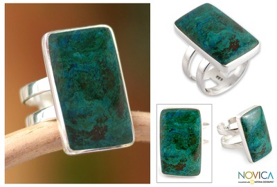 Chrysocolla cocktail ring, 'Amazon Blue' - Artisan Crafted Sterling Cocktail Chrysocolla Ring