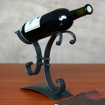 Iron wine bottle holder, 'Close to You' - Iron Wine Bottle Holder