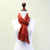 Alpaca scarf, 'Andean Cinnamon' - Alpaca Wool Blend Patterned Orange Scarf from Peru (image 2d) thumbail