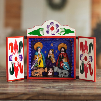Retablo, 'Nativity Scene' - Christianity Wood Retablo Folk Art from the Andes