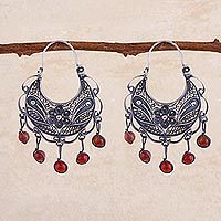 Carnelian filigree earrings, 'Dancing'