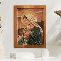 Cedar relief panel, 'Sweet Virgin Mary'