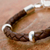 Men's leather braided bracelet, 'Bold Brown' - Handmade Men's Leather Bracelet with Sterling Accents (image 2b) thumbail