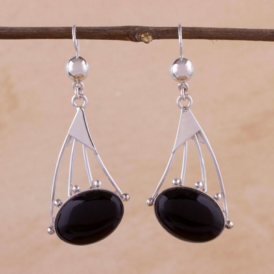 Obsidian dangle earrings, Inca Comets
