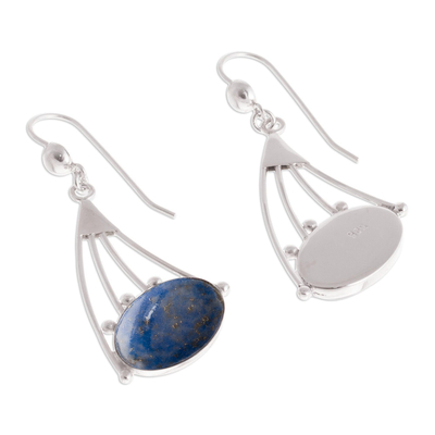 Lapis lazuli dangle earrings, 'Inca Comets' - Modern Sterling Silver Dangle Lapis Lazuli Earrings