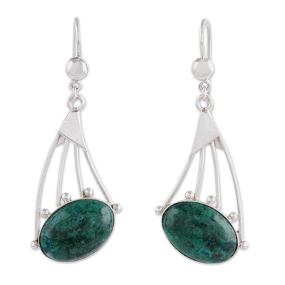 Chrysocolla dangle earrings, 'Inca Comets' - Sterling Silver and Chrysocolla Earrings