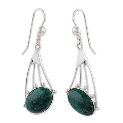 Chrysocolla dangle earrings, 'Inca Comets' - Sterling Silver and Chrysocolla Earrings