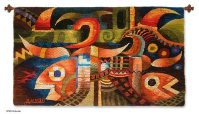 Wool tapestry, 'Abundance' - Wool tapestry