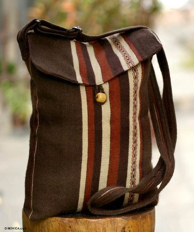 Alpaca shoulder bag, 'Cinnamon Coffee' - Alpaca Wool Shoulder Bag from Peru