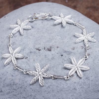 Silver filigree bracelet, 'Citrus Blossoms' - Silver filigree bracelet