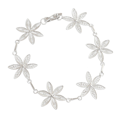 Silver filigree bracelet, 'Citrus Blossoms' - Andean Fine Silver and Sterling Floral Filigree Bracelet