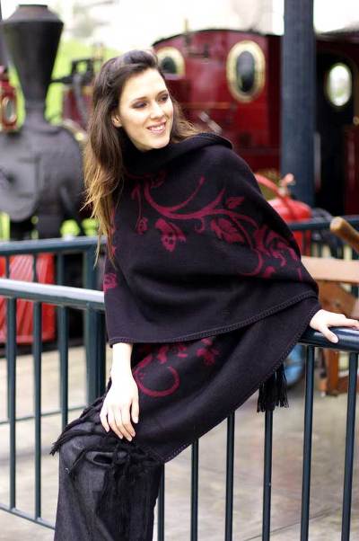 Alpaca blend shawl, 'Cherry Blossom' - Hand Crafted Floral Alpaca Wool Blend Shawl