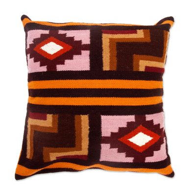 Wool cushion cover, 'Ancient Geometry' - Wool cushion cover