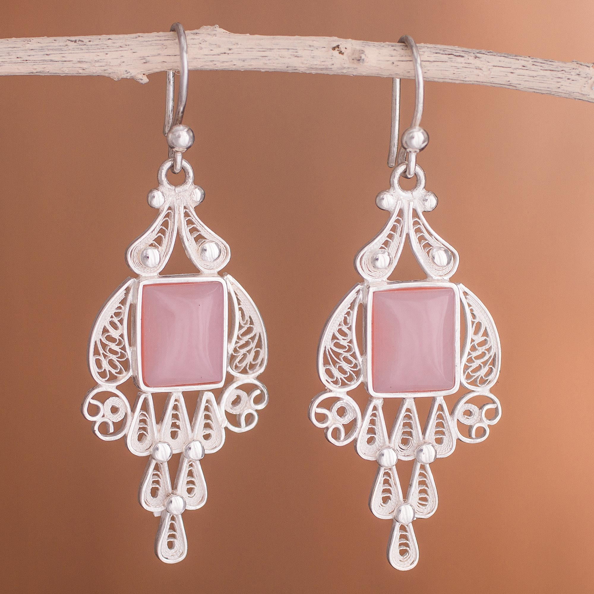 Rose quartz upcycled earrings