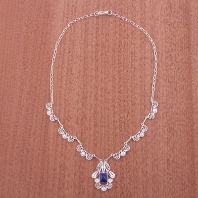 Sodalite filigree necklace, 'Spring Sky' - Sodalite filigree necklace