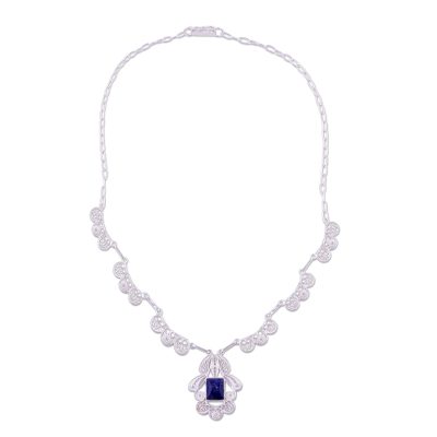 Sodalite filigree necklace, 'Spring Sky' - Sodalite filigree necklace