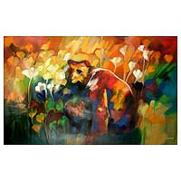 'Ecosystem of the Bear III' (2008) - Bear with Flowers Abstract Painting Peru Fine Art