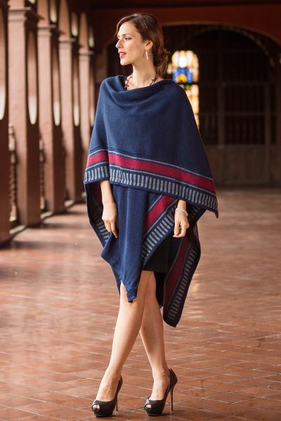 Alpaca blend ruana cloak, 'Nautical Navy' - Alpaca Wool Ruana Cloak