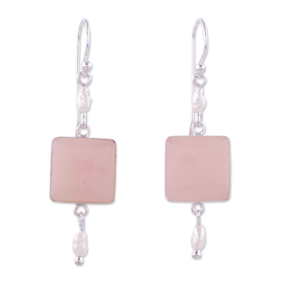 Cultured pearl and opal dangle earrings, 'Frosted' - Unique Sterling Silver Dangle Opal Earrings