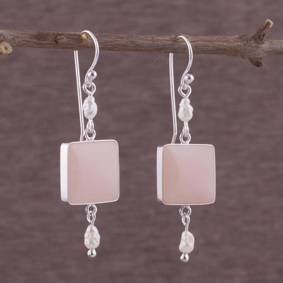 Cultured pearl and opal dangle earrings, 'Frosted' - Unique Sterling Silver Dangle Opal Earrings