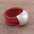 Leather and sterling silver ring, 'Crimson' - Peruvian Leather Sterling Silver Domed Ring (image 2b) thumbail