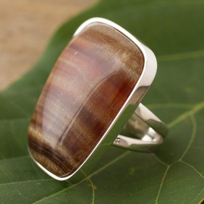 Onyx cocktail ring, 'Caramel Pyramid' - Onyx cocktail ring