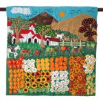 Applique wall hanging, 'Sunflower Farm' - Hand Crafted Peruvian Folk Art Applique Wall Hanging