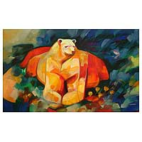 'mi mejor amigo' (2008) - oso fuerte pintura original arte perú