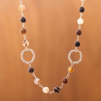 Agate and onyx strand necklace, 'Full Moon' - Agate and onyx strand necklace