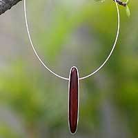 Cedar pendant necklace, 'Forest Fascination' - Contemporary Wood and Sterling Silver Pendant Necklace