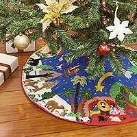 Applique Christmas tree skirt, 'In Bethlehem'