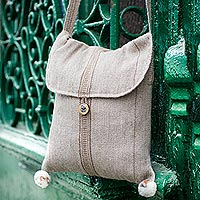Alpaca shoulder bag, 'Earth Magic' - Artisan Crafted Striped Wool Shoulder Bag