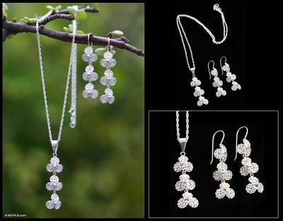 Jewelry set, 'Silver Clovers' - Jewelry set