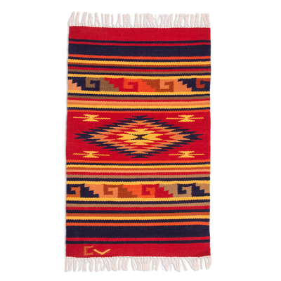 Wool rug, 'Red Star' (2x3) - Handcrafted Geometric Wool Area Rug (2x3)