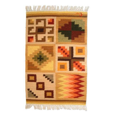 Wool rug, 'Calendar' (2x3) - Geometric Wool Beige Area Rug (2x3)