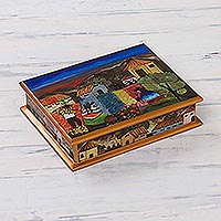 Painted glass jewelry box, 'Flower Family' - Reverse Painted Glass Jewelry Box