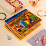 Painted glass jewelry box, 'Flower Family' - Reverse Painted Glass Jewelry Box