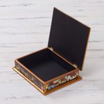 Painted glass jewelry box, 'Flower Family' - Reverse Painted Glass Jewelry Box