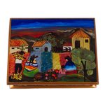 Painted glass jewelry box, 'Flower Family' - Reverse Painted Glass Jewelry Box